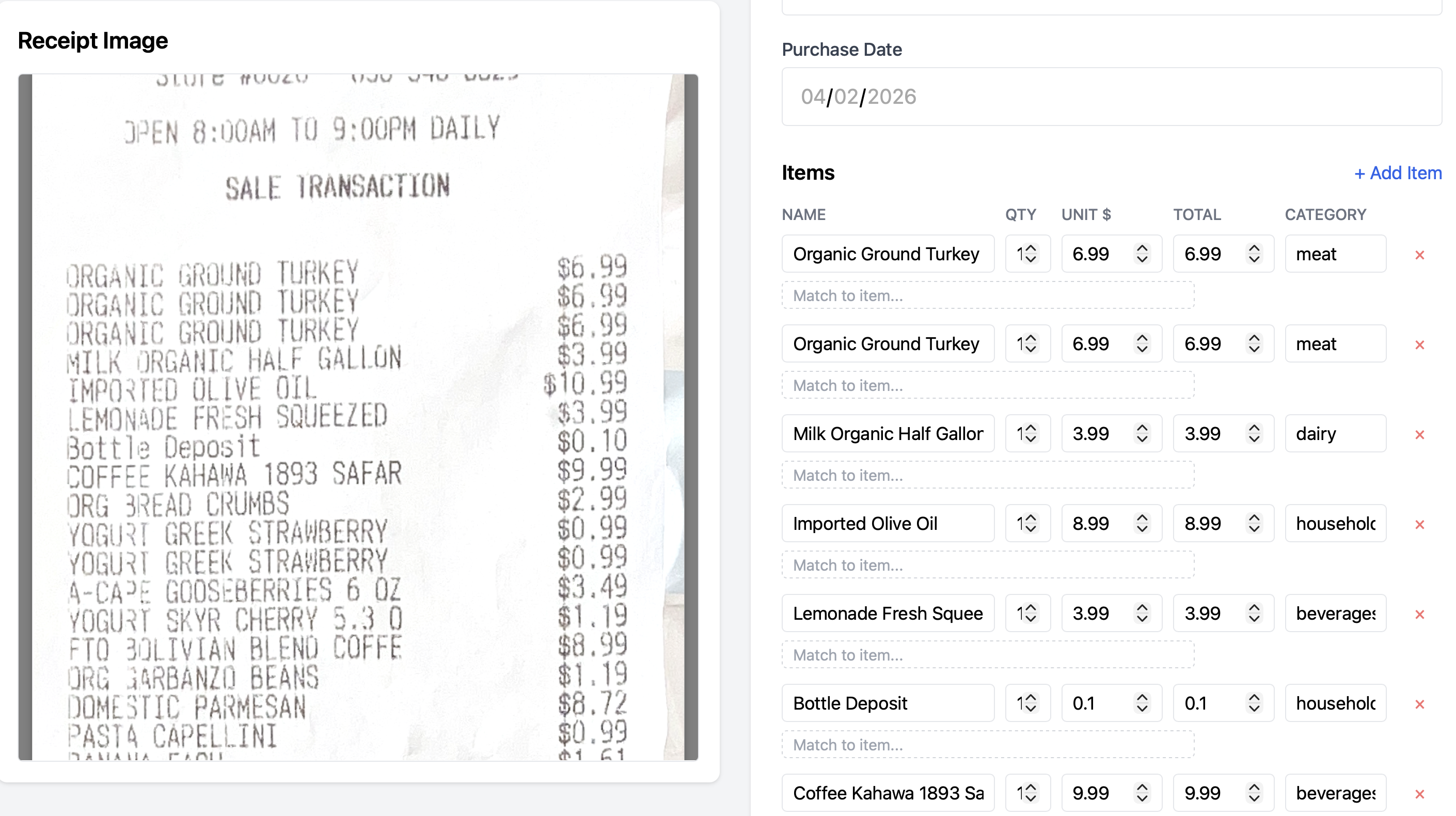 Receipt Scanner Example